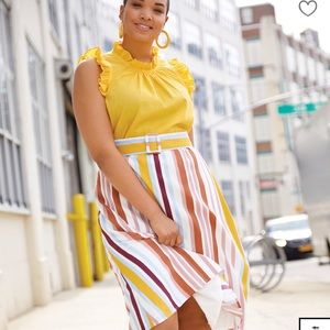 ELOQUII Stripe A-line Midi Skirt